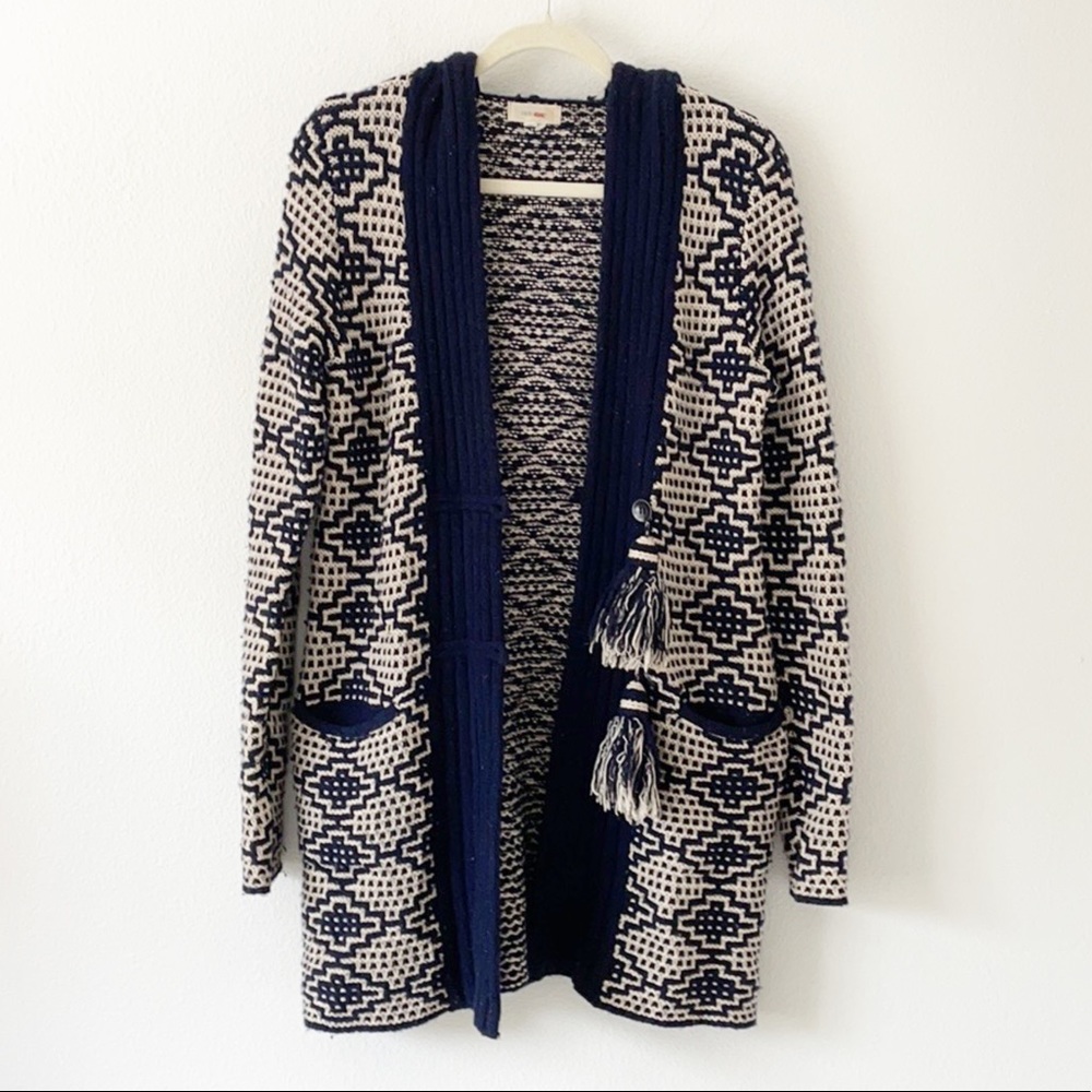 Fiets Voor Anthropologie Small Navy Blue Cardigan Sweater 32% Wool NEW Hooded